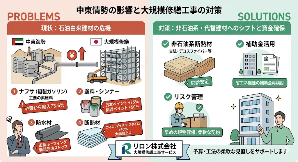 中東情勢の影響で修繕建材が値上がり中？これからの修繕工事に向けた対策と考え方